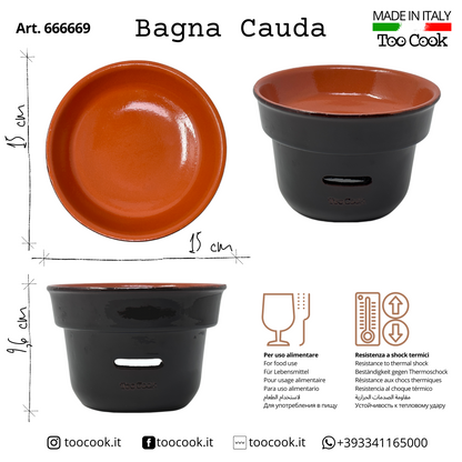 Toocook Stove Bagna Cauda Dip for vegetables Piedmontese Fondue recipe in Brown Terracotta. Made in Italy 100%