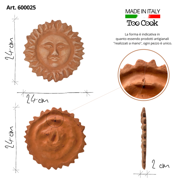 Handcrafted ceramic wall sun for home furnishing and decoration Terracotta Gift Idea 