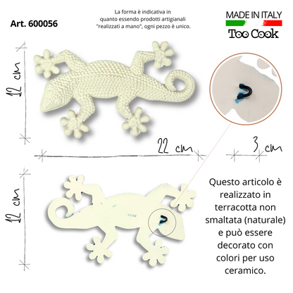 Toocook Geco in terracotta naturale bianca da decorare per Arredo Casa, Realizzato Artigianalmente, Idea Regalo Made in Italy