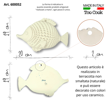 Toocook Pesce in terracotta naturale bianca da decorare per Arredo Casa, Realizzato Artigianalmente, Idea Regalo Made in Italy