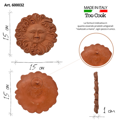 Sole Ricci in ceramica artigianale da parete per arredo e decorazione casa Terracotta Idea Regalo - 15 cm