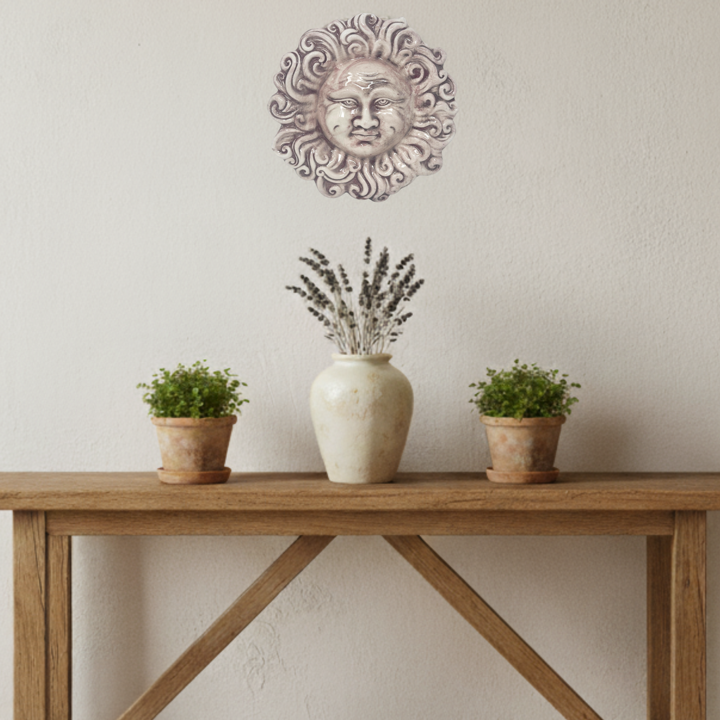 Handcrafted ceramic wall sun for home furnishing and decoration Terracotta Gift Idea - 15 cm