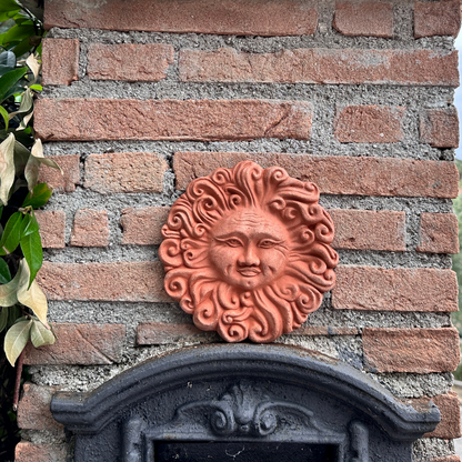 Sole Ricci in ceramica artigianale da parete per arredo e decorazione casa Terracotta Idea Regalo - 15 cm