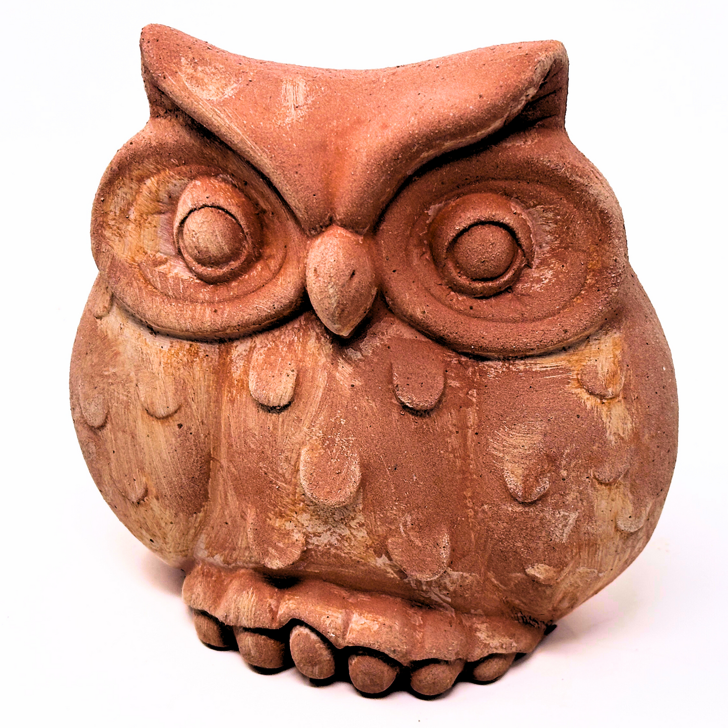 Gufo rotondo in terracotta artigianale per arredo giardino e decorazione casa resistente alle intemperie