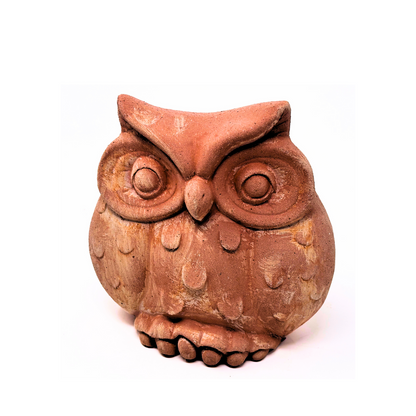 Gufo rotondo in terracotta artigianale per arredo giardino e decorazione casa resistente alle intemperie