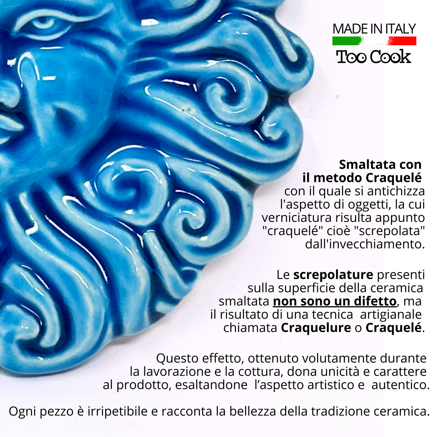 Sole Ricci in ceramica smaltata da parete per arredo casa e decorazione giardino 15 cm (turchese)