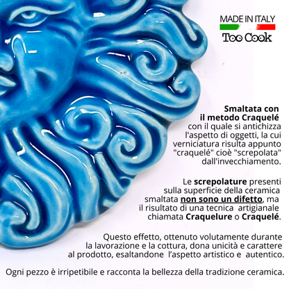 Sole Ricci in ceramica smaltata da parete per arredo casa e decorazione giardino 15 cm (turchese)