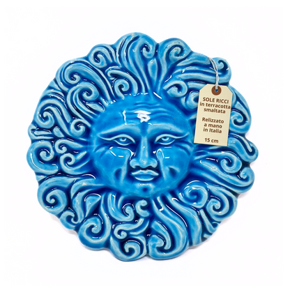 Sole Ricci in ceramica smaltata da parete per arredo casa e decorazione giardino 15 cm (turchese)