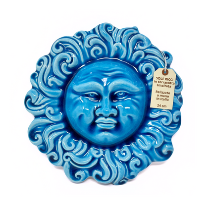 Sole Ricci in ceramica smaltata da parete per arredo casa e decorazione giardino 24 cm (turchese)
