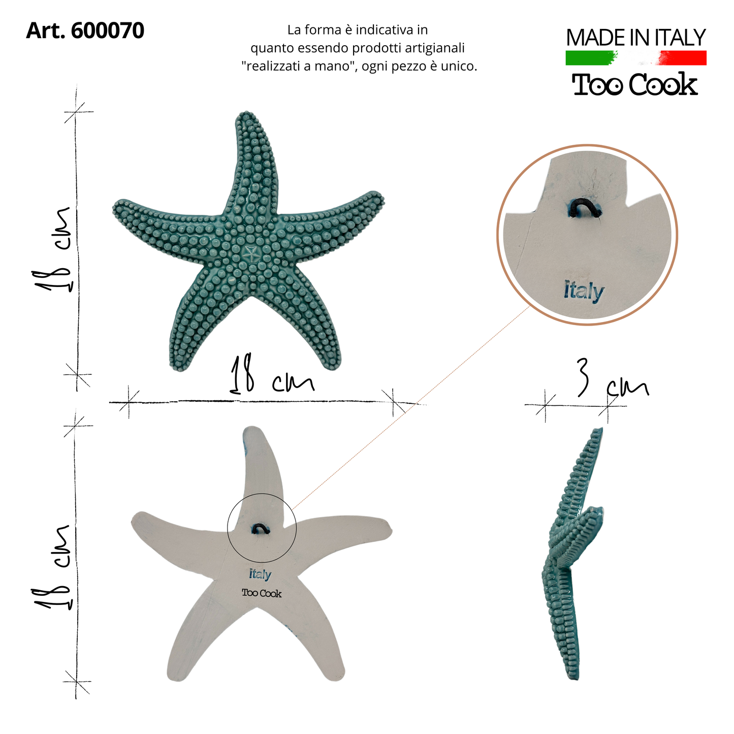 Toocook Starfish in glazed ceramic Wall Decoration and Home Furnishings, Handcrafted, Gift Idea Made in Italy