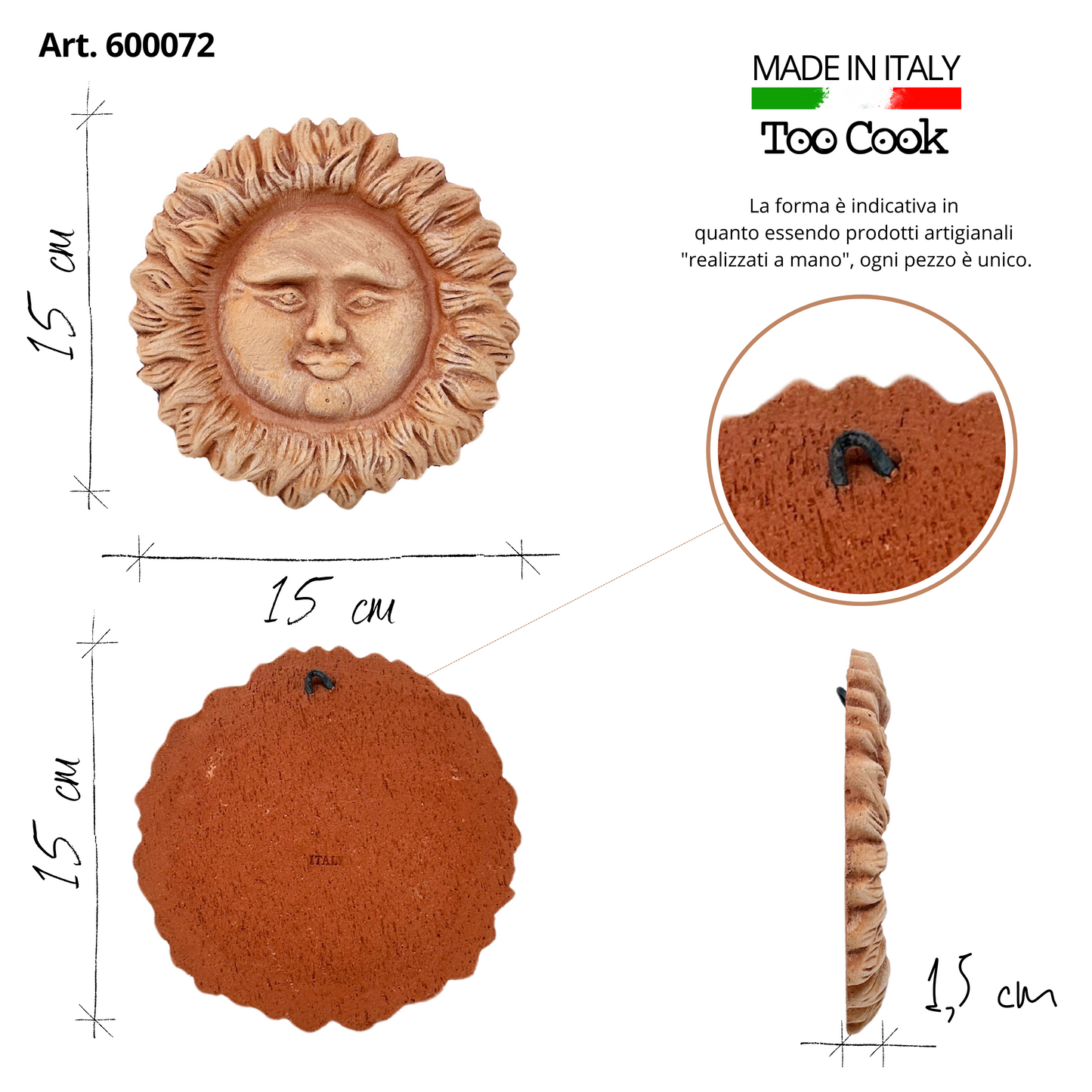 Handcrafted ceramic wall sun for home furnishing and decoration Terracotta Gift Idea - 15 cm