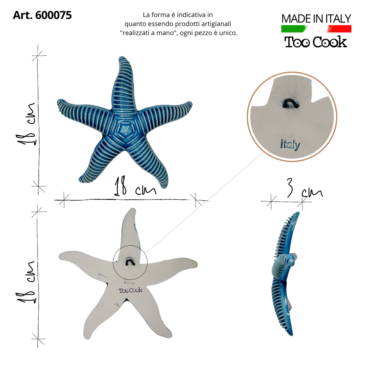 Toocook Starfish in glazed ceramic Wall Decoration and Home Furnishings, Handcrafted, Gift Idea Made in Italy