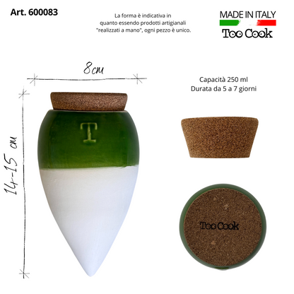 Olla in Terracotta Artigianale Bianca/Verde per irrigazione Piante 250 ml