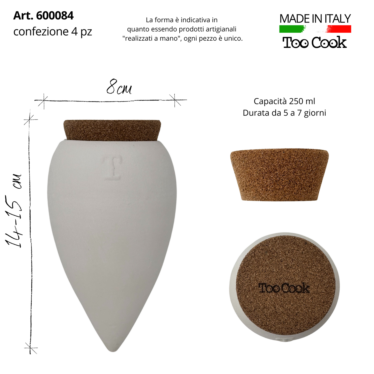 Olla in Terracotta Artigianale per irrigazione Piante 250 ml (Bianca 4 pz)