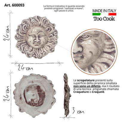 Handcrafted ceramic wall sun for home furnishing and decoration Terracotta Gift Idea - 15 cm