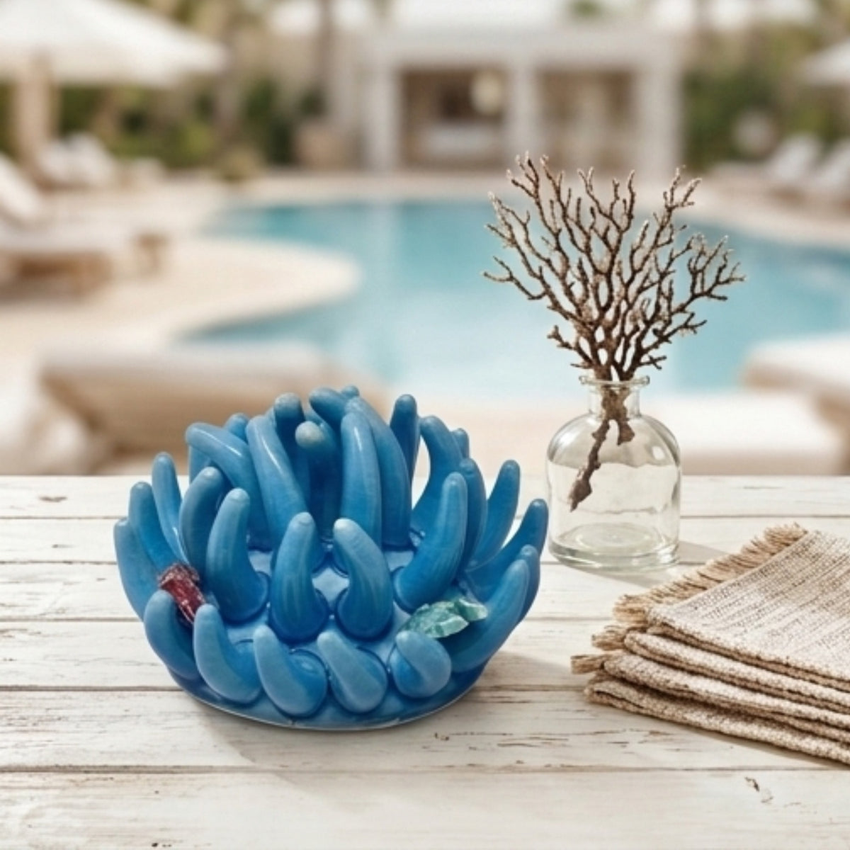 Toocook Soprammobile Anemone Marina in Ceramica Smaltata Artigianale Made in Italy – Scultura Decorativa Tema Mare, Ø 12 cm h 7 cm – Turchese