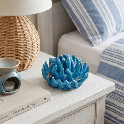 Toocook Soprammobile Anemone Marina in Ceramica Smaltata Artigianale Made in Italy – Scultura Decorativa Tema Mare, Ø 12 cm h 7 cm – Turchese