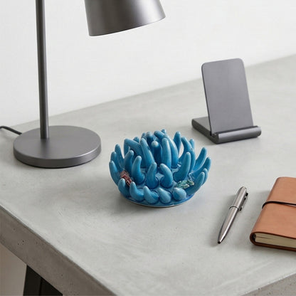 Toocook Soprammobile Anemone Marina in Ceramica Smaltata Artigianale Made in Italy – Scultura Decorativa Tema Mare, Ø 12 cm h 7 cm – Turchese