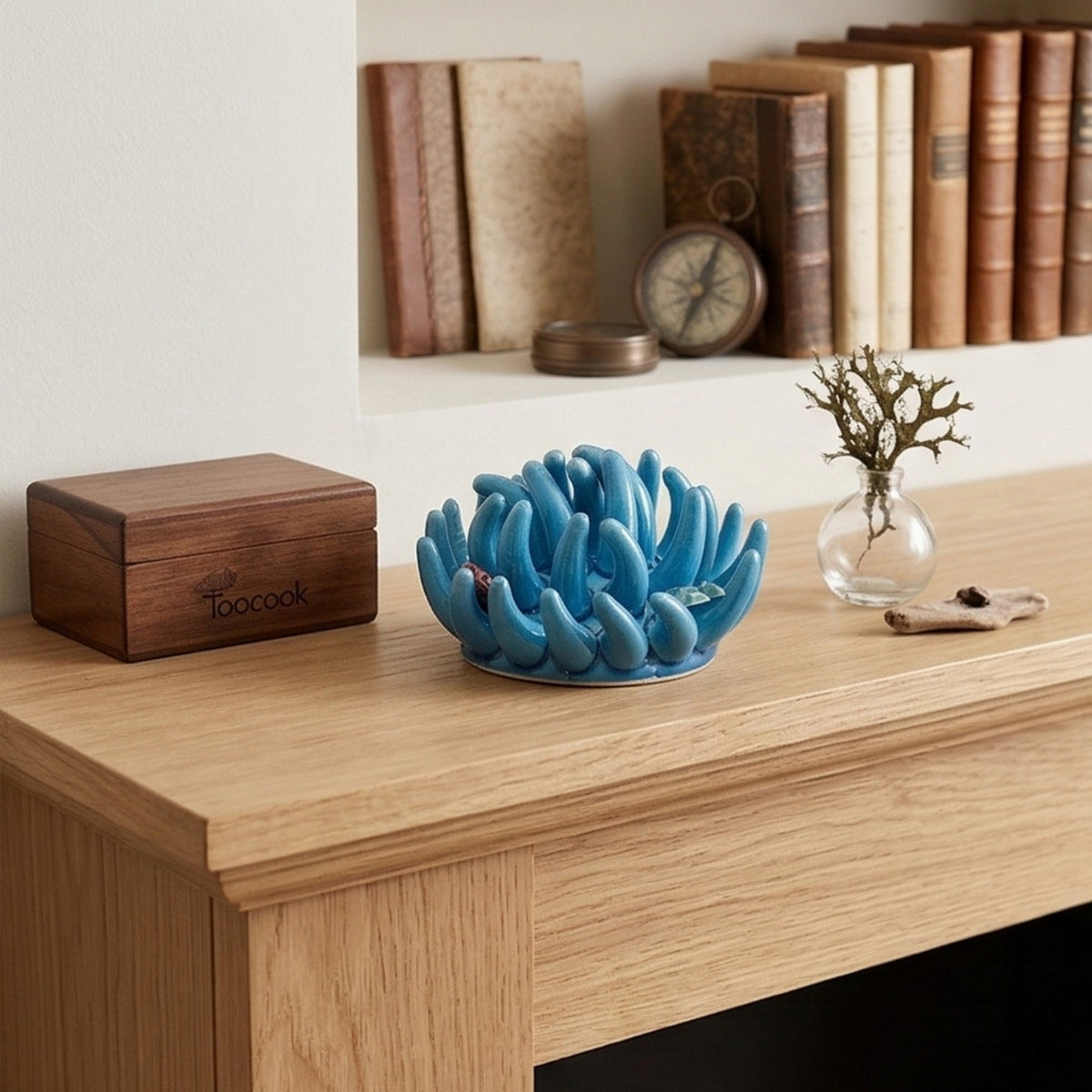 Toocook Soprammobile Anemone Marina in Ceramica Smaltata Artigianale Made in Italy – Scultura Decorativa Tema Mare, Ø 12 cm h 7 cm – Turchese