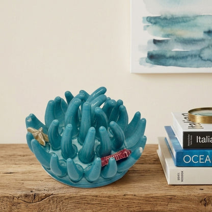 Toocook Soprammobile Anemone Marina in Ceramica Smaltata Artigianale Made in Italy – Scultura Decorativa Tema Mare, Ø 12 cm h 7 cm – Acqua Marina