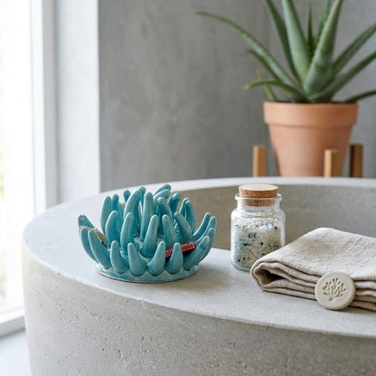 Toocook Soprammobile Anemone Marina in Ceramica Smaltata Artigianale Made in Italy – Scultura Decorativa Tema Mare, Ø 12 cm h 7 cm – Acqua Marina