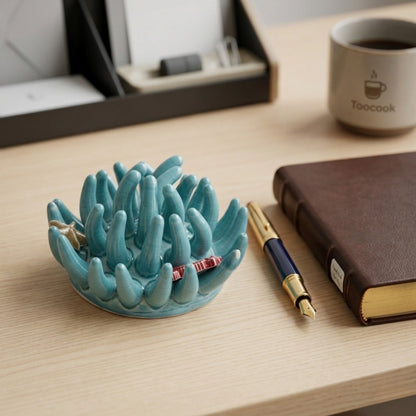 Toocook Soprammobile Anemone Marina in Ceramica Smaltata Artigianale Made in Italy – Scultura Decorativa Tema Mare, Ø 12 cm h 7 cm – Acqua Marina