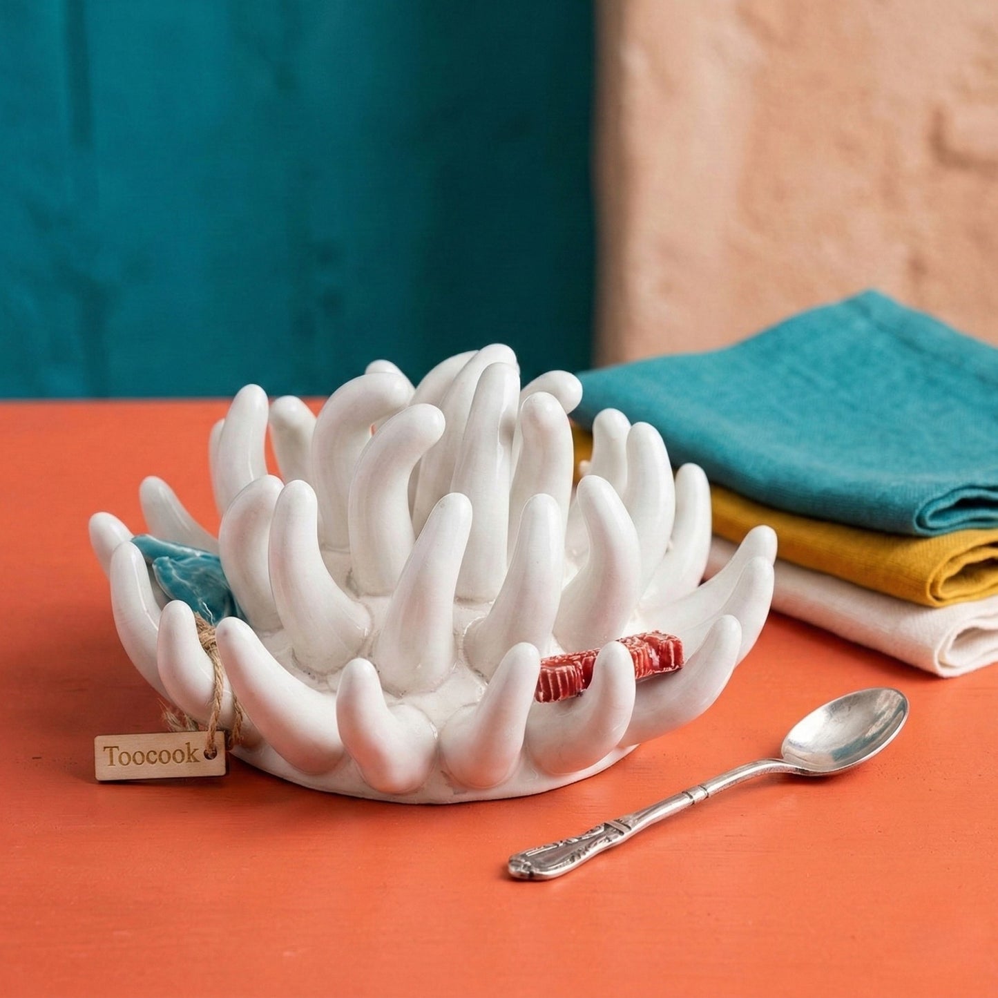 Toocook Soprammobile Anemone Marina in Ceramica Smaltata Artigianale Made in Italy – Scultura Decorativa Tema Mare, Ø 12 cm h 7 cm – Bianco