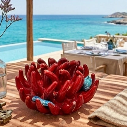 Toocook Soprammobile Anemone Marina in Ceramica Smaltata Artigianale Made in Italy – Scultura Decorativa Tema Mare, Ø 12 cm h 7 cm – Rosso