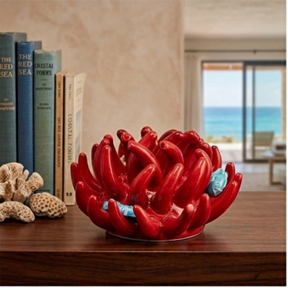 Toocook Soprammobile Anemone Marina in Ceramica Smaltata Artigianale Made in Italy – Scultura Decorativa Tema Mare, Ø 12 cm h 7 cm – Rosso