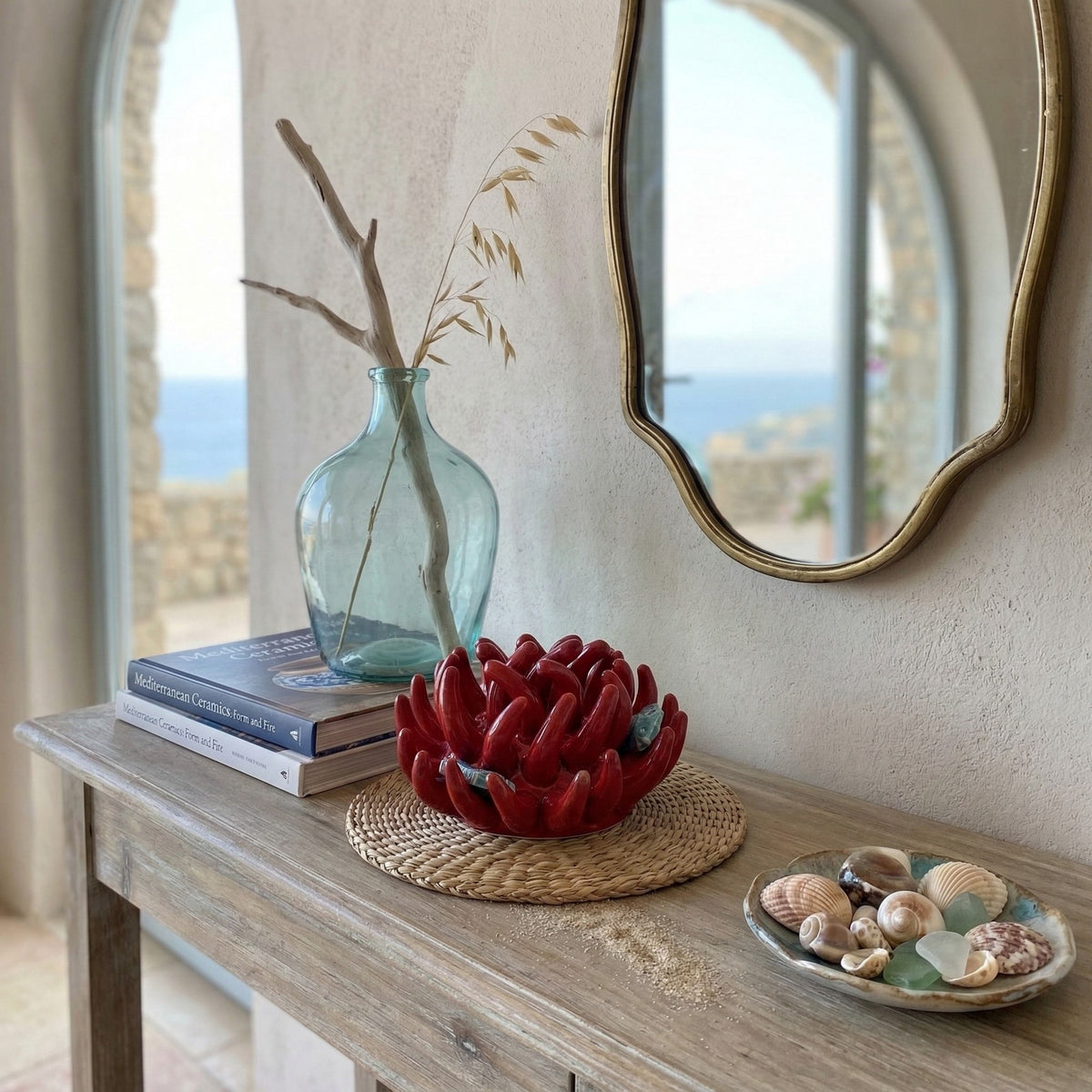 Toocook Soprammobile Anemone Marina in Ceramica Smaltata Artigianale Made in Italy – Scultura Decorativa Tema Mare, Ø 12 cm h 7 cm – Rosso