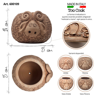 Toocook Ariete in Terracotta Vaso per Piante e Candele - Arredo e decoro giardino - Ø25cm