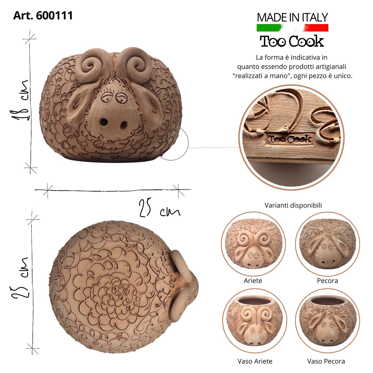 Toocook Ariete in Terracotta Base per Piante - Arredo e decoro giardino Ø25cm