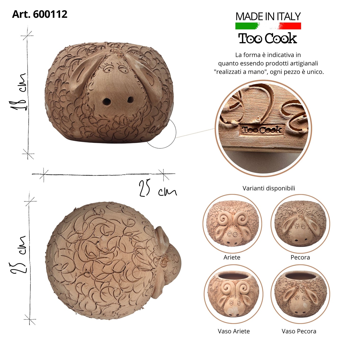 Toocook Pecora in Terracotta Base per Piante - Arredo e decoro giardino Ø25cm