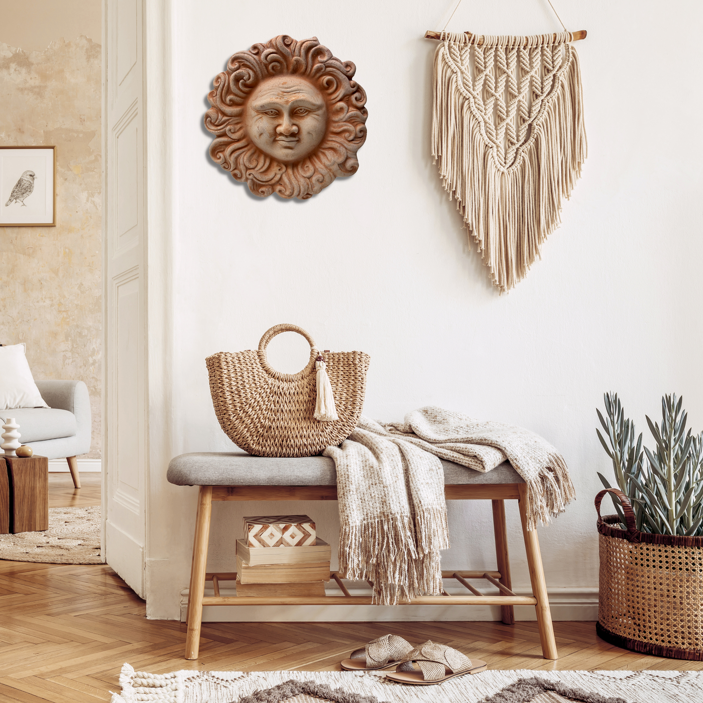 Sun Hedgehog in handcrafted ceramic wall for home furnishing and decoration Terracotta Gift Idea