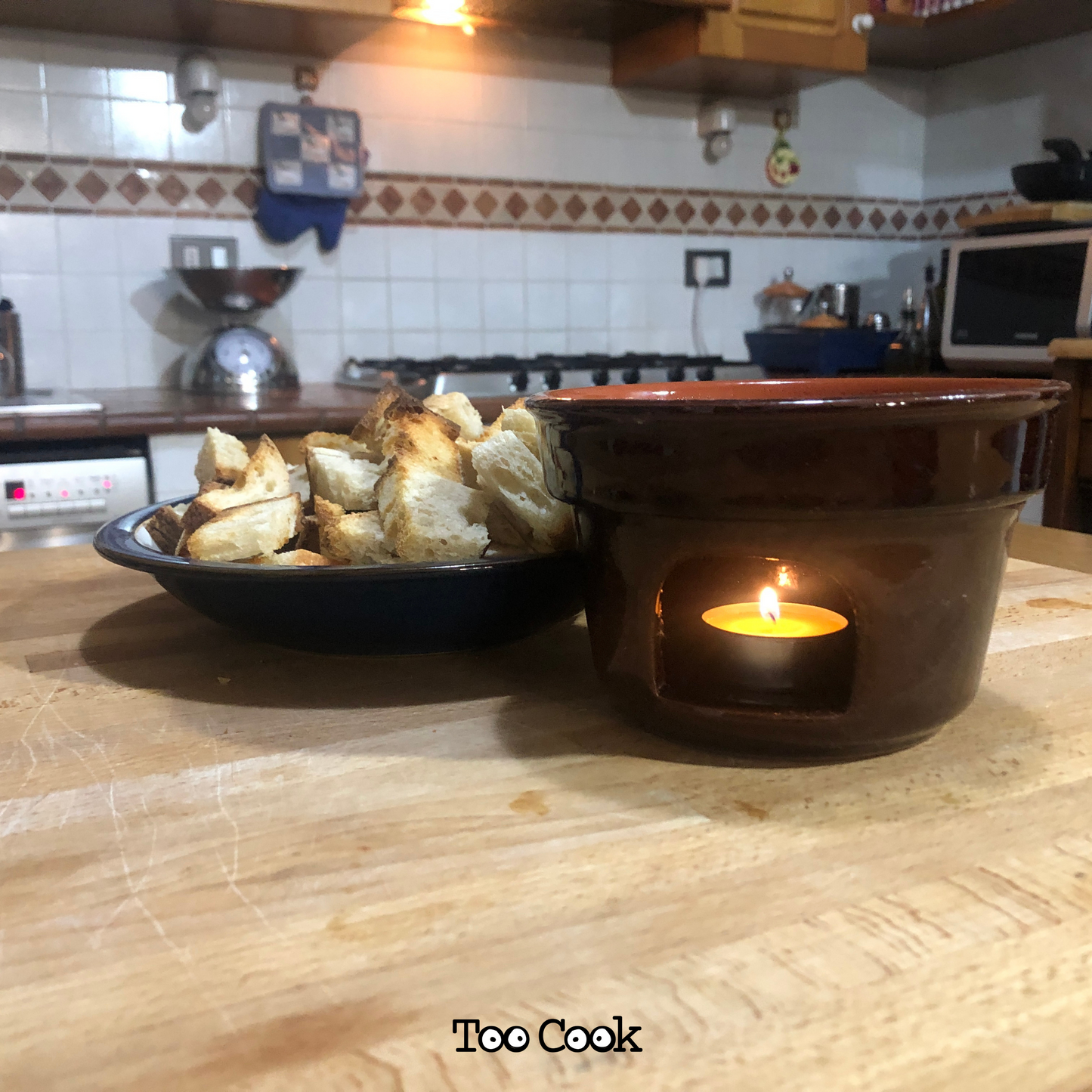 Toocook Stove Bagna Cauda Dip for vegetables Piedmontese Fondue recipe in Brown Terracotta. Made in Italy 100%