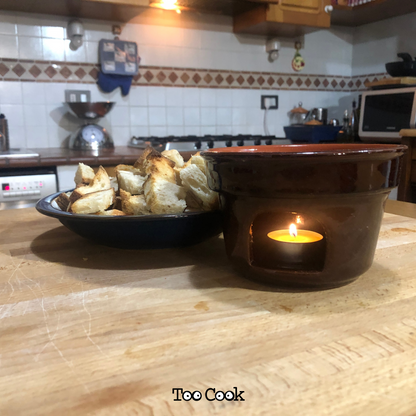 Toocook Stove Bagna Cauda Dip for vegetables Piedmontese Fondue recipe in Brown Terracotta. Made in Italy 100%