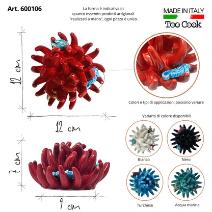 Toocook Soprammobile Anemone Marina in Ceramica Smaltata Artigianale Made in Italy – Scultura Decorativa Tema Mare, Ø 12 cm h 7 cm – Rosso
