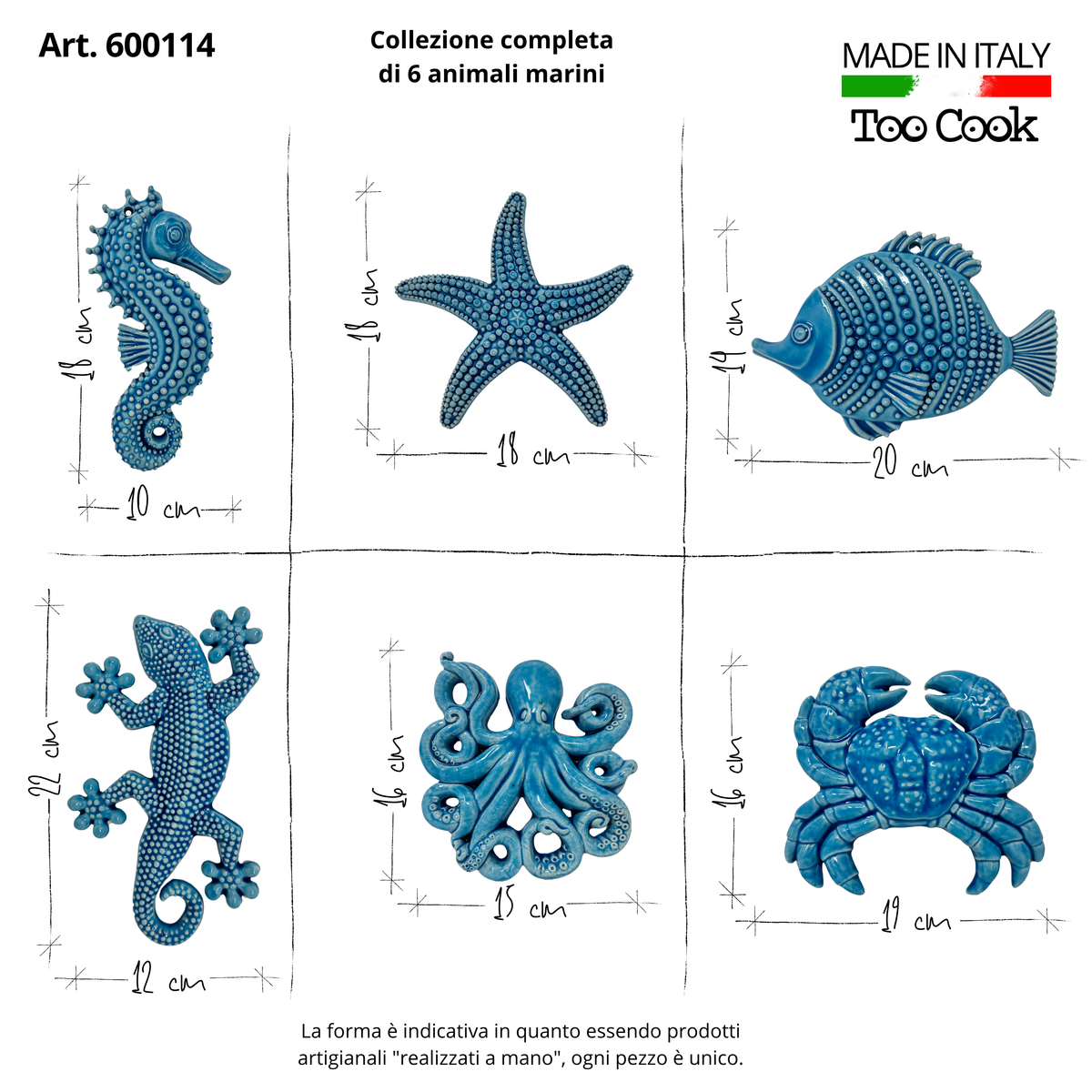 Toocook Animali marini in Ceramica Decorazione Arredo Casa (6 pezzi)