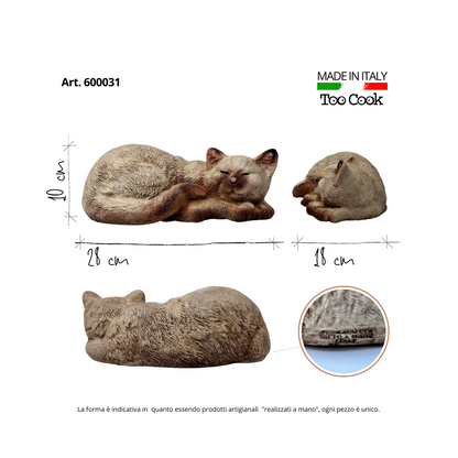Gatto che dorme in terracotta dipinto a mano per arredo giardino e decorazione casa