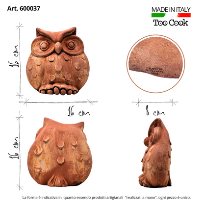 Gufo rotondo in terracotta artigianale per arredo giardino e decorazione casa resistente alle intemperie