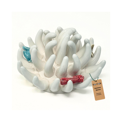 Toocook Soprammobile Anemone Marina in Ceramica Smaltata Artigianale Made in Italy – Scultura Decorativa Tema Mare, Ø 12 cm h 7 cm – Bianco