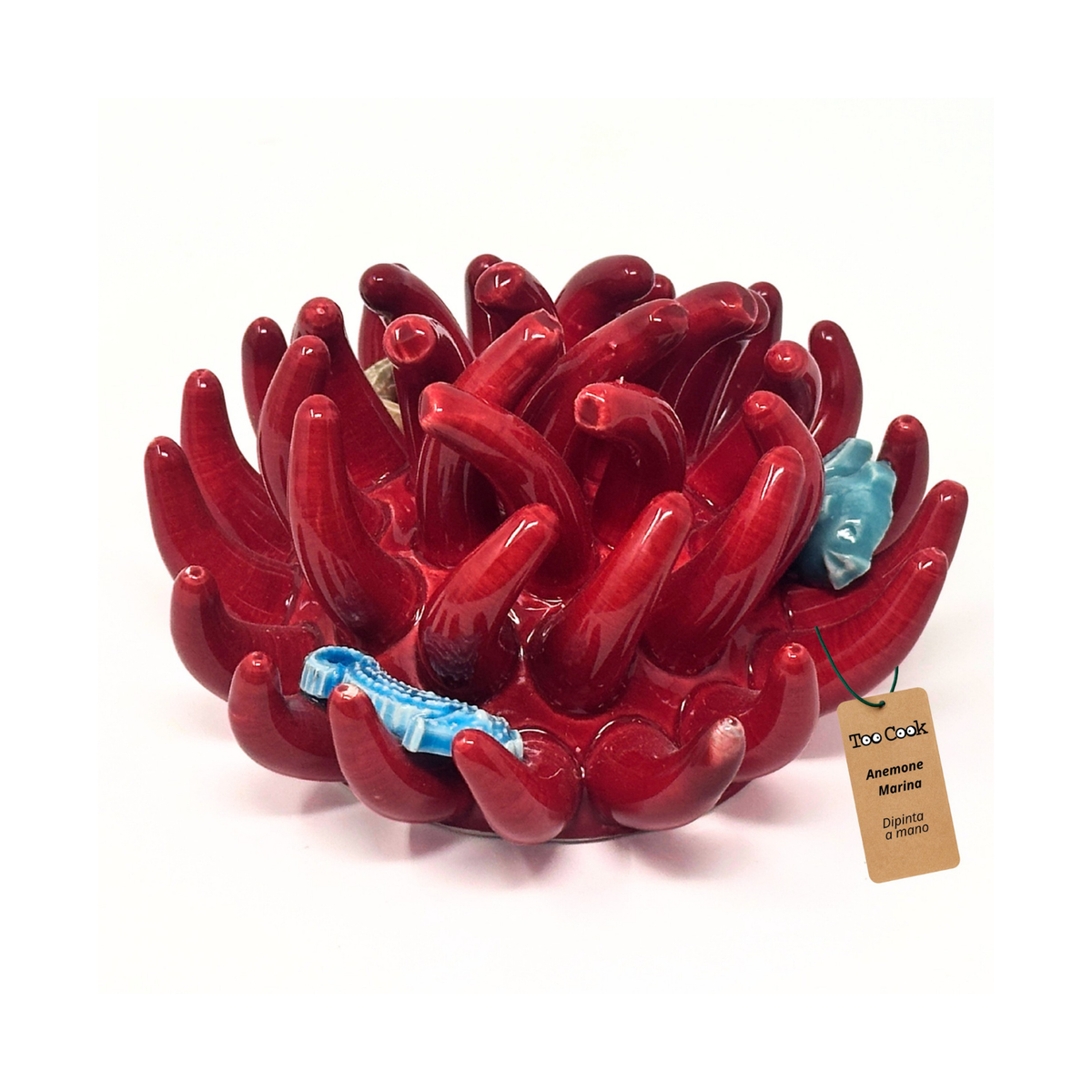 Toocook Soprammobile Anemone Marina in Ceramica Smaltata Artigianale Made in Italy – Scultura Decorativa Tema Mare, Ø 12 cm h 7 cm – Rosso