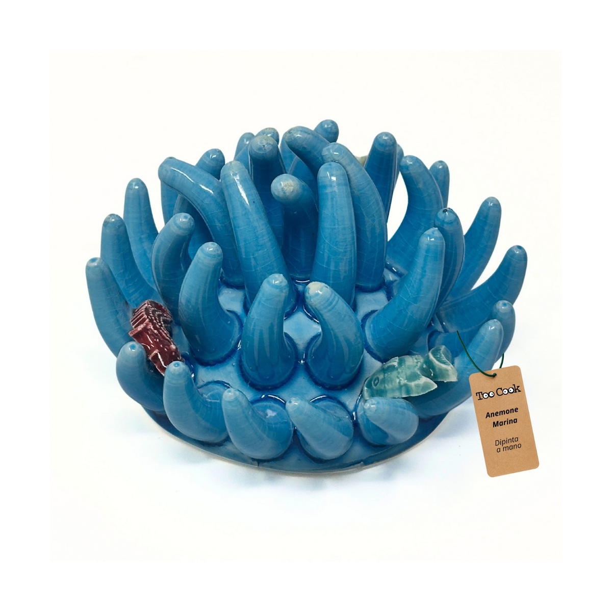 Toocook Soprammobile Anemone Marina in Ceramica Smaltata Artigianale Made in Italy – Scultura Decorativa Tema Mare, Ø 12 cm h 7 cm – Turchese