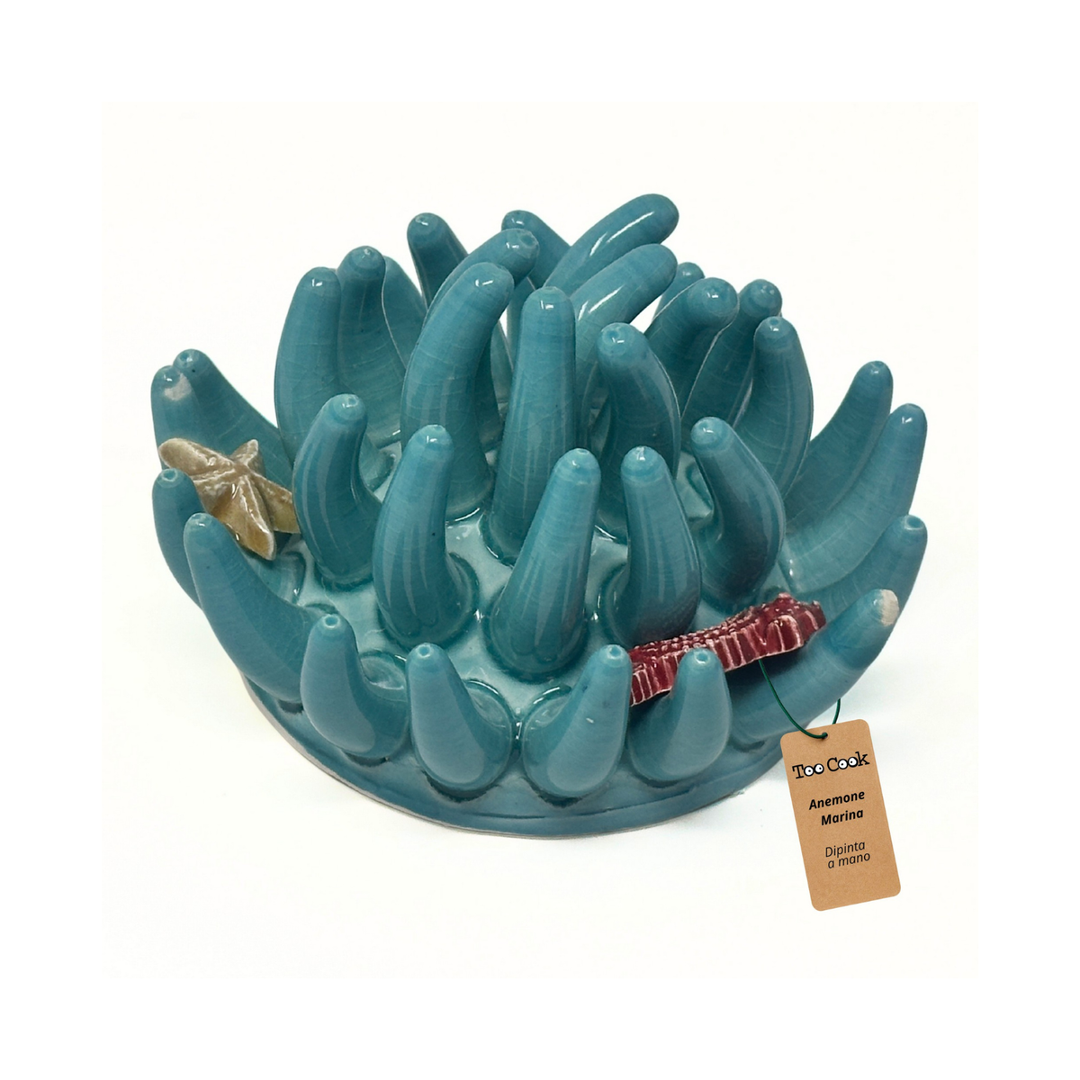 Toocook Soprammobile Anemone Marina in Ceramica Smaltata Artigianale Made in Italy – Scultura Decorativa Tema Mare, Ø 12 cm h 7 cm – Acqua Marina