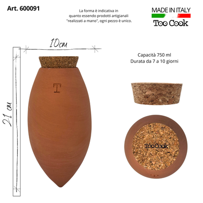 Toocook Artisan Terracotta Olla for Ecological and Natural Automatic Watering for Indoor and Outdoor Plants with autonomy of approximately 7 days - Handmade - 250 ml 