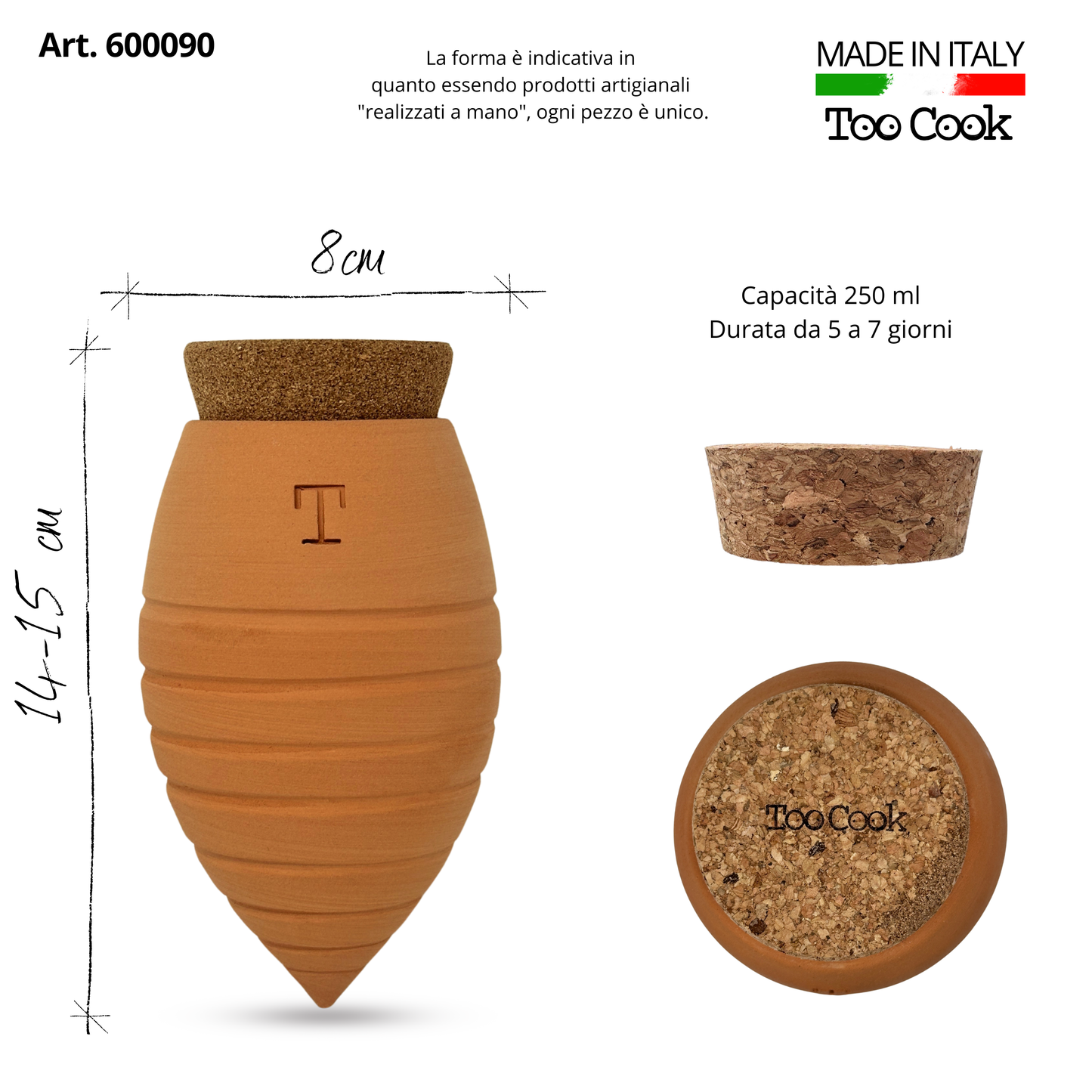 Olla Righe in Terracotta Artigianale per irrigazione Piante 250 ml