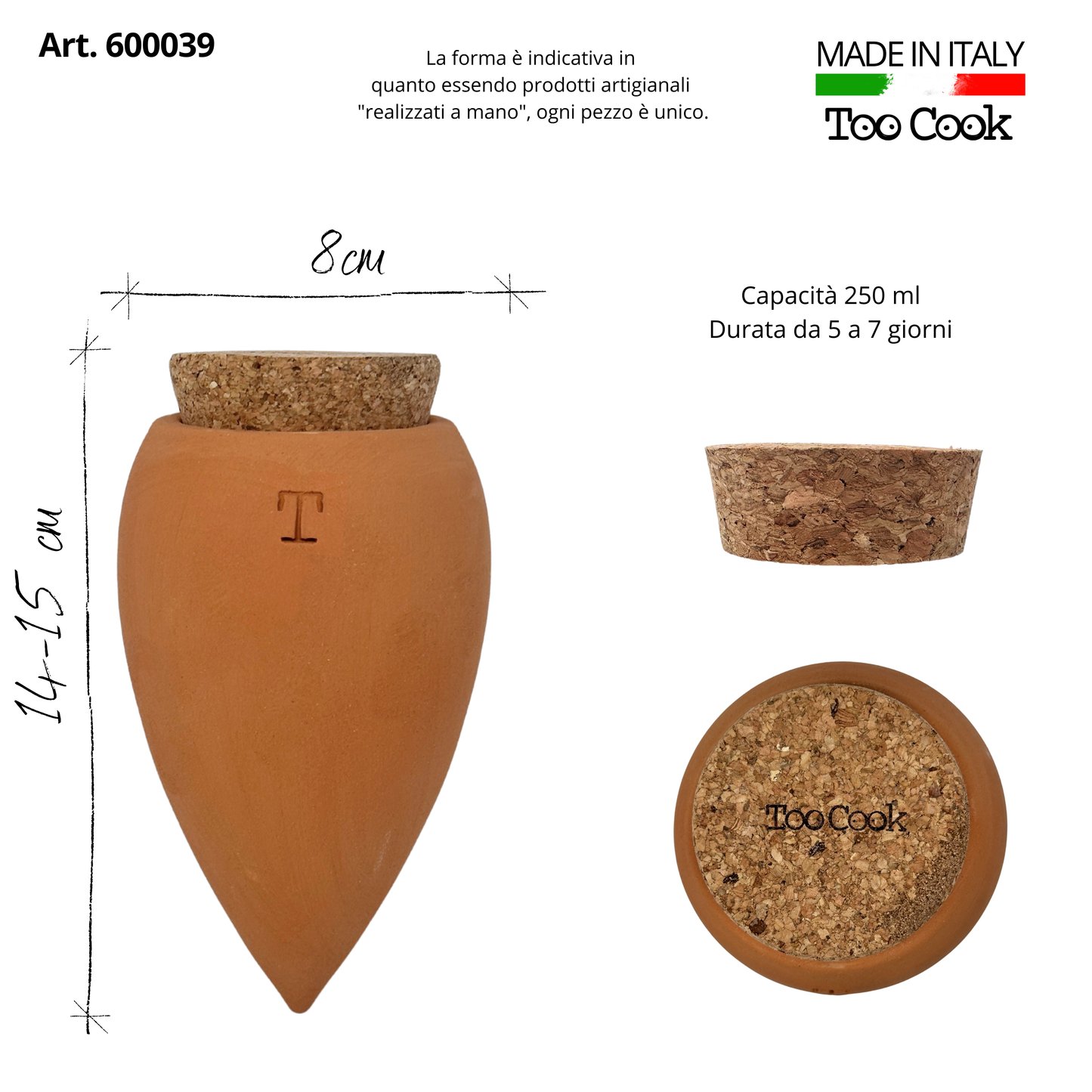 Olla in Terracotta Artigianale per irrigazione Piante 250 ml