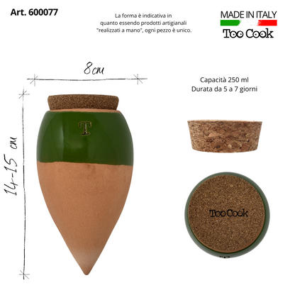 Olla in Terracotta Artigianale Smaltata Verde per irrigazione Piante 250 ml