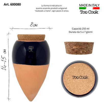 Olla in Terracotta Artigianale Smaltata Blu per irrigazione Piante 250 ml