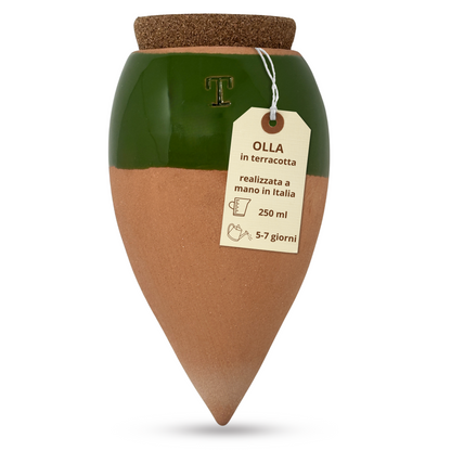 Olla in Terracotta Artigianale Smaltata Verde per irrigazione Piante 250 ml